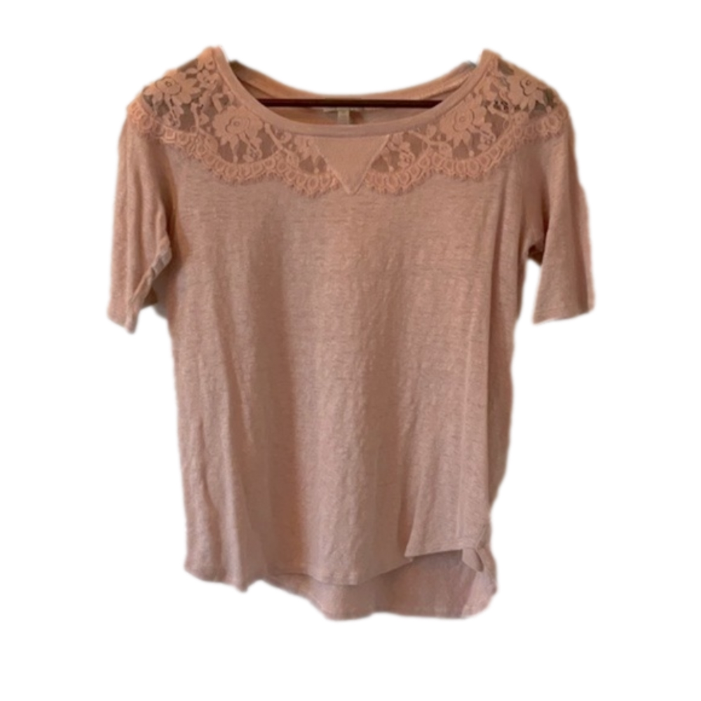 𝅺Anthropologie Bordeaux Linen Top in Blush - S